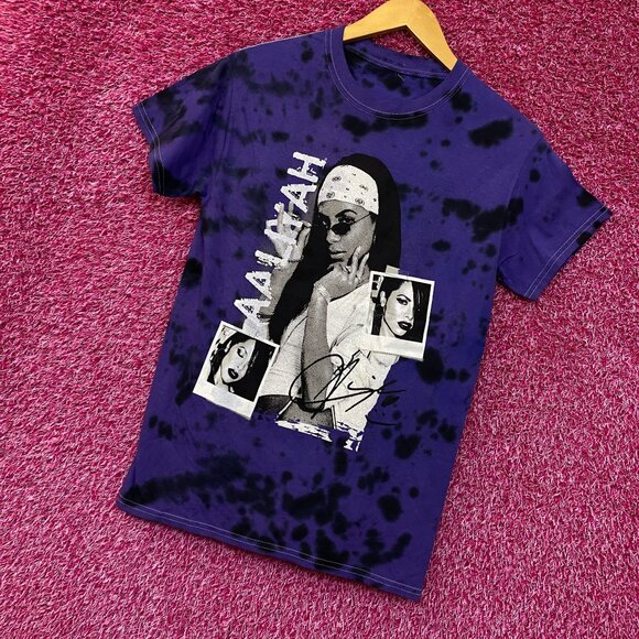 Aaliyah Tie dye RNB Purple Retro Style Tshirt size Extra Small - Picture 3 of 5